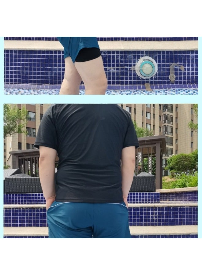 Loquat Men's Anti-embarrassment Loose Swimming Trunks High Waist Plus Size Plus Size Plus Size Fat Man Full Lining Double Layer Swimsuit-Color:3316 Black Short Sleeve +5188 Black Loose Three-point Swimming - Image 4