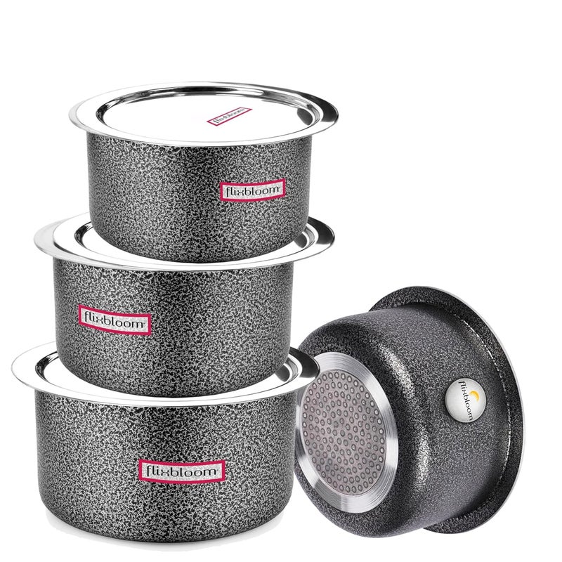 Flixbloom Cosmic Black Hard Anodised Induction Base Stove Friendly Cookware TopeBhagonaPatilaHandi Utensil for Kitchen Cooking Tope with Lid 2L3L4L5L Cookware Set - Image 1