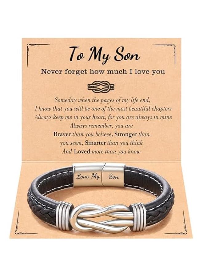 Arabest Bracelet for Son/Grandson/Nephew, Gifts for Teen Boys Leather Knot Bracelet, Graduation  Birthday Gifts - Image 1