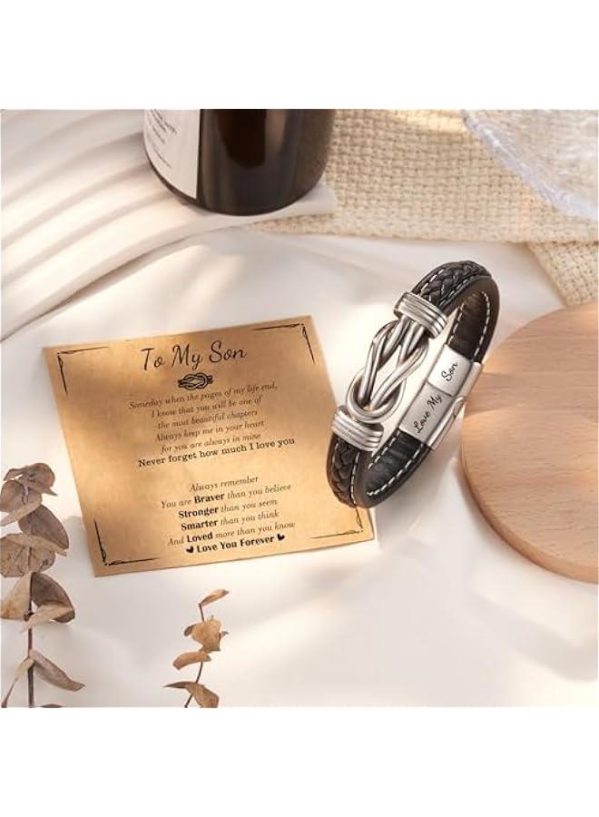 Arabest Bracelet for Son/Grandson/Nephew, Gifts for Teen Boys Leather Knot Bracelet, Graduation  Birthday Gifts - Image 3