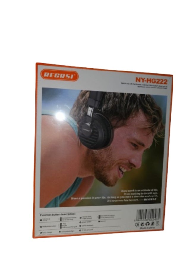RECRSI NY-HG222 Wireless Bluetooth Over-Ear Headset with Hi-Fi Stereo Sound, Built-in Microphone, Foldable Design and Adjustable Headband – Black - Image 3