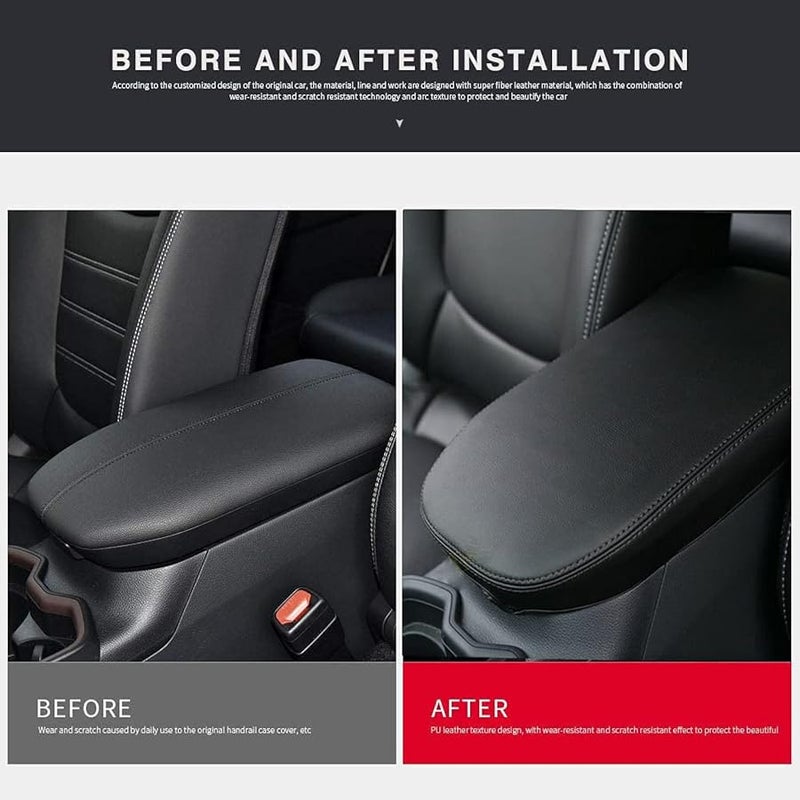 INTGET Center Console Armrest Cover for Toyota RAV4 Accessories 2023 2022 2021 2020 2019 Leather Middle Console Lid Cover Pad Protector Elbow Arm Rest Covering Car for RAV4 2022 Accessories(Black) - Image 2