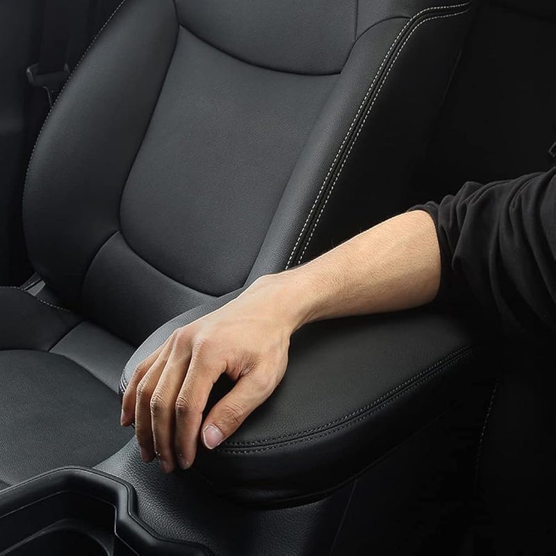 INTGET Center Console Armrest Cover for Toyota RAV4 Accessories 2023 2022 2021 2020 2019 Leather Middle Console Lid Cover Pad Protector Elbow Arm Rest Covering Car for RAV4 2022 Accessories(Black) - Image 4