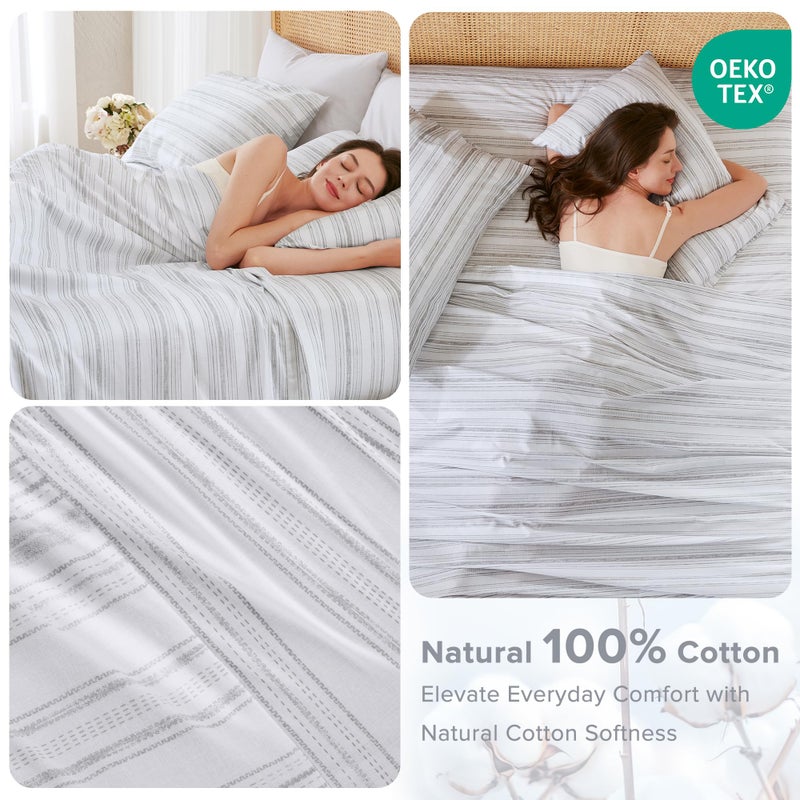 Comfort Spaces 100% Cotton Sheets Queen, Breathable, Naturally Cool Cotton Sheets, Cotton Bed Sheets with 14" Elastic Pocket Fits up to 16" Mattress, All Seasons Sheet Set, Good Vibes Grey 4 Piece - Image 2