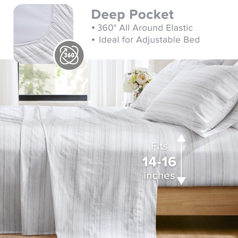 Comfort Spaces 100% Cotton Sheets Queen, Breathable, Naturally Cool Cotton Sheets, Cotton Bed Sheets with 14" Elastic Pocket Fits up to 16" Mattress, All Seasons Sheet Set, Good Vibes Grey 4 Piece - Image 5