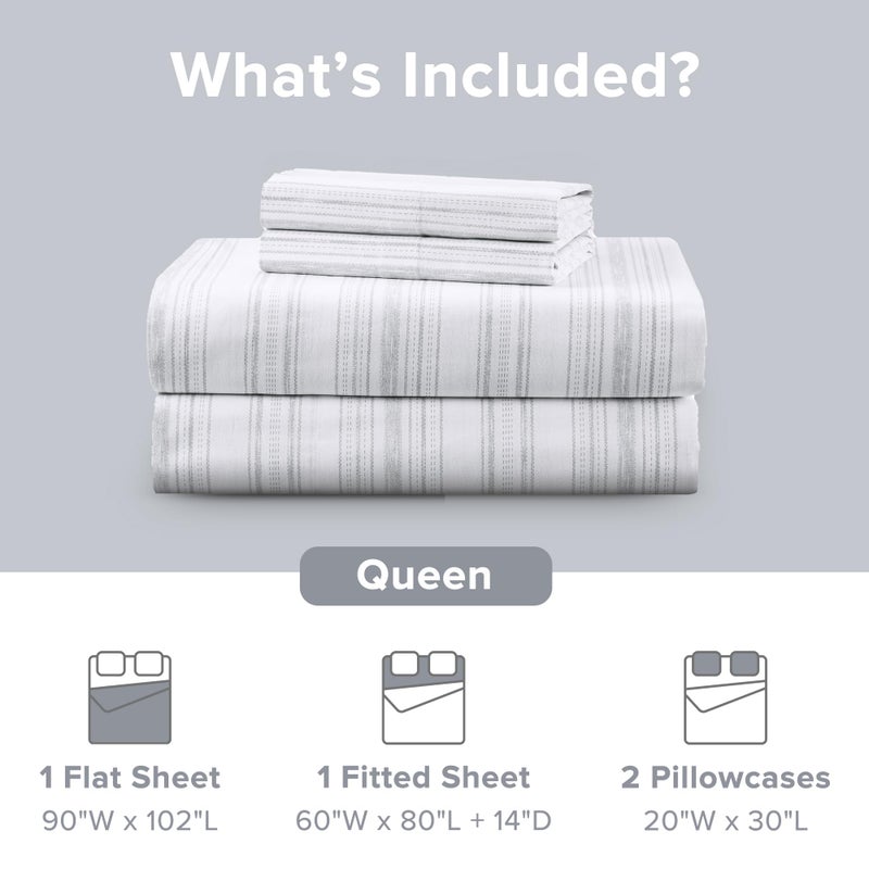 Comfort Spaces 100% Cotton Sheets Queen, Breathable, Naturally Cool Cotton Sheets, Cotton Bed Sheets with 14" Elastic Pocket Fits up to 16" Mattress, All Seasons Sheet Set, Good Vibes Grey 4 Piece - Image 4