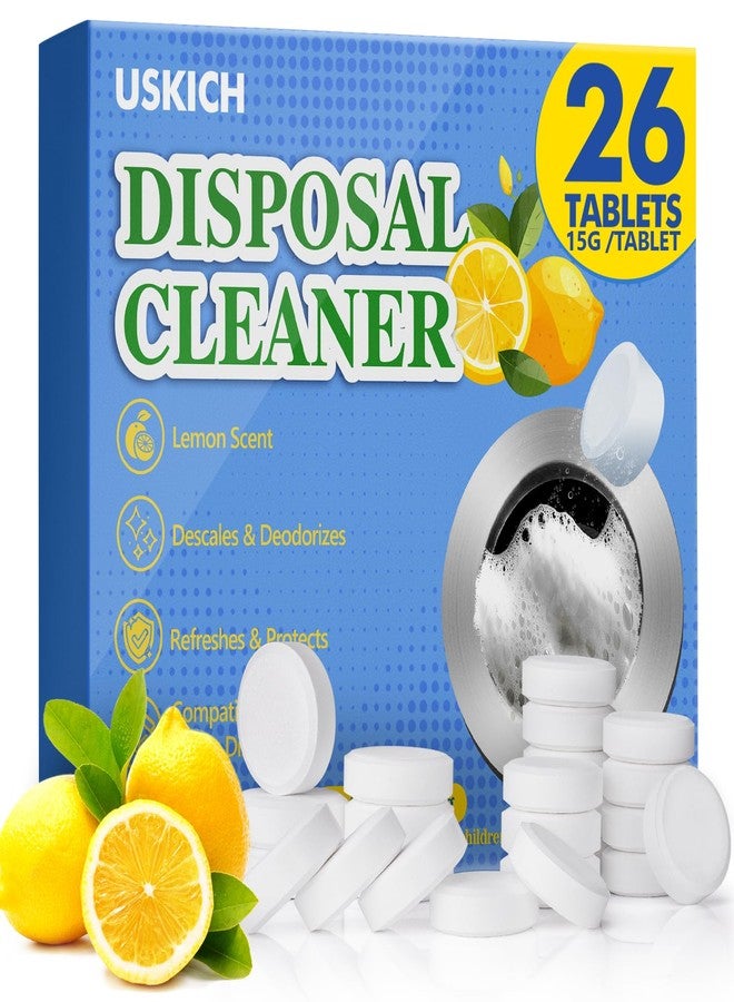 USKICH Garbage Disposal Cleaner Deodorizer Tablets 26Pack,XL Powerful Foaming Kitchen Sink Cleaners- Fresh Lemon Scented Disposal Cleaner, Natural Drain Garbage Disposer Cleaning- 1 Year Supply - Image 1