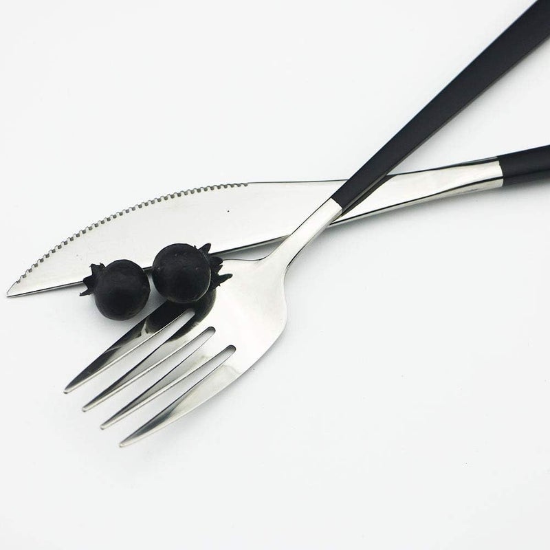 JASHII 20Piece SUS304 Stainless Steel Flatware Set Mirror Polished Black Silver Silverware Set Dinner Knife Fork Spoon Dessert Fork Salad Spoon Service for 4Black silver - Image 5
