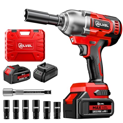 SILVEL Cordless Impact Wrench, MAX 650N.M Brushless Impact Gun 1/2 inch, 4.0Ah Battery, 6 Sockets, 3300RPM Impact Driver wih Fast Charger - Image 1