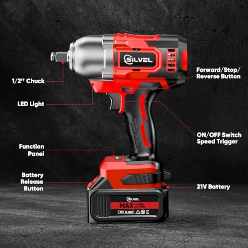 SILVEL Cordless Impact Wrench, MAX 650N.M Brushless Impact Gun 1/2 inch, 4.0Ah Battery, 6 Sockets, 3300RPM Impact Driver wih Fast Charger - Image 3