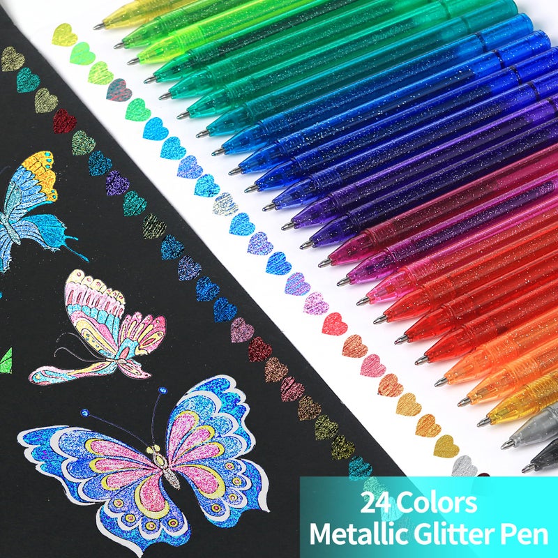 ZSCM QUALITY DECIDES THE FUTURE ZSCM 48 Pack Metallic Glitter Gel Pens Set, 24 Colors Sparkle Gel Pens with 24 Glitter Pen Refills in Canvas Bag for Adult Coloring Book Drawing Crafts Scrapbooks Journaling - Image 2