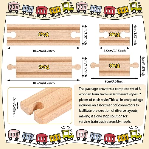 Liliful Pack of 8 Wood Train Track Expansion Packs Compatible with Most Train Tracks (2 Sizes,Mixed Straight) - Image 2
