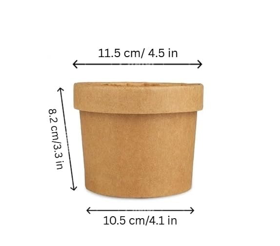 Amit Marketing 500 ML Round Brown Paper Food Container with Lids, Disposable Take Out Storage Box for Hot/Cold Foods, Party Supplies for Soup, Salad, Dessert, Pasta, Noodles (10 pcs) - Image 2