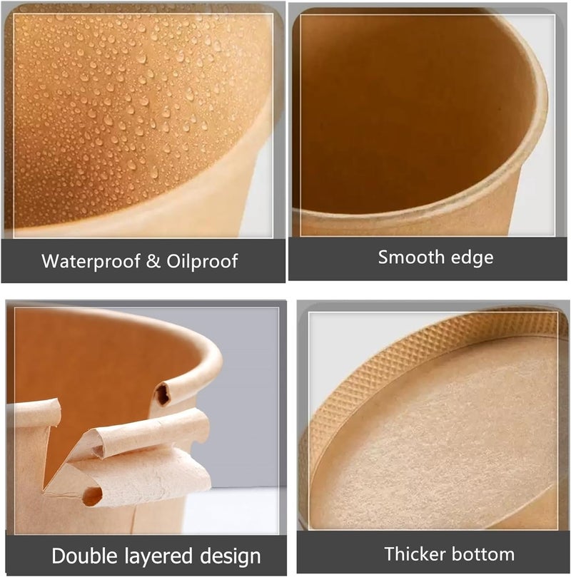 Amit Marketing 500 ML Round Brown Paper Food Container with Lids, Disposable Take Out Storage Box for Hot/Cold Foods, Party Supplies for Soup, Salad, Dessert, Pasta, Noodles (10 pcs) - Image 3