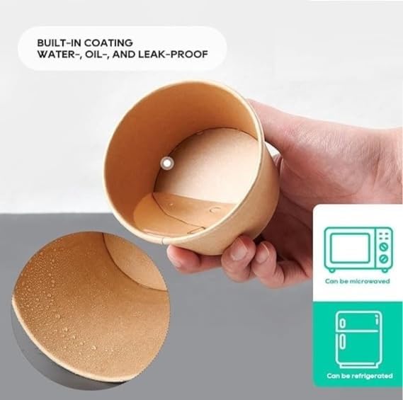 Amit Marketing 500 ML Round Brown Paper Food Container with Lids, Disposable Take Out Storage Box for Hot/Cold Foods, Party Supplies for Soup, Salad, Dessert, Pasta, Noodles (10 pcs) - Image 5