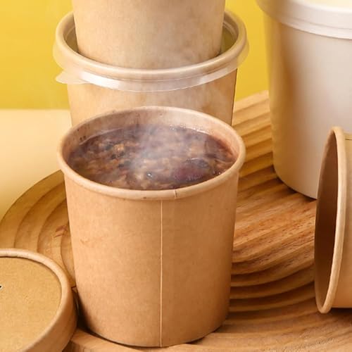 Amit Marketing 500 ML Round Brown Paper Food Container with Lids, Disposable Take Out Storage Box for Hot/Cold Foods, Party Supplies for Soup, Salad, Dessert, Pasta, Noodles (10 pcs) - Image 4