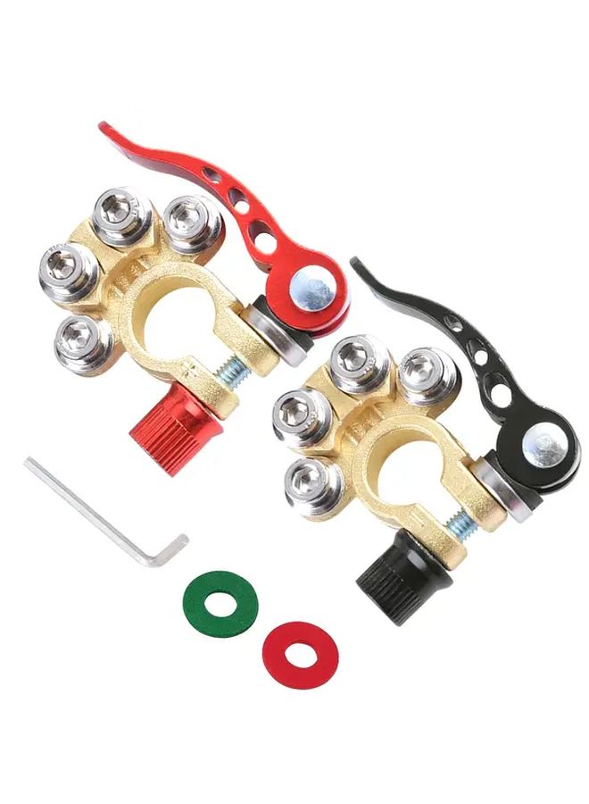 2Pcs Red Black Battery Terminal Clamps With Quick Release Arc Design - Image 1