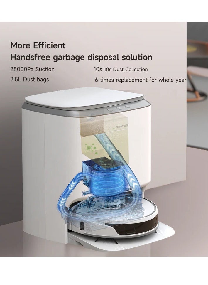 Uniorange Robot Vacuum Cleaner i2 Ultra, Max. Suction 4000Pa, Low Noise 70dB, Self Cleaning Mop, Clean & Dirty 4L tank, 5200mAh 60W, Hot Air Drying for Mop, Electrolytic Water Sterilization