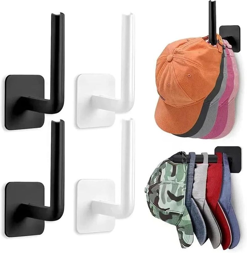 4PCS White Adhesive Hat Hooks Wall Mount Cap Holder Rack No Drilling Storage Organizer - Image 4