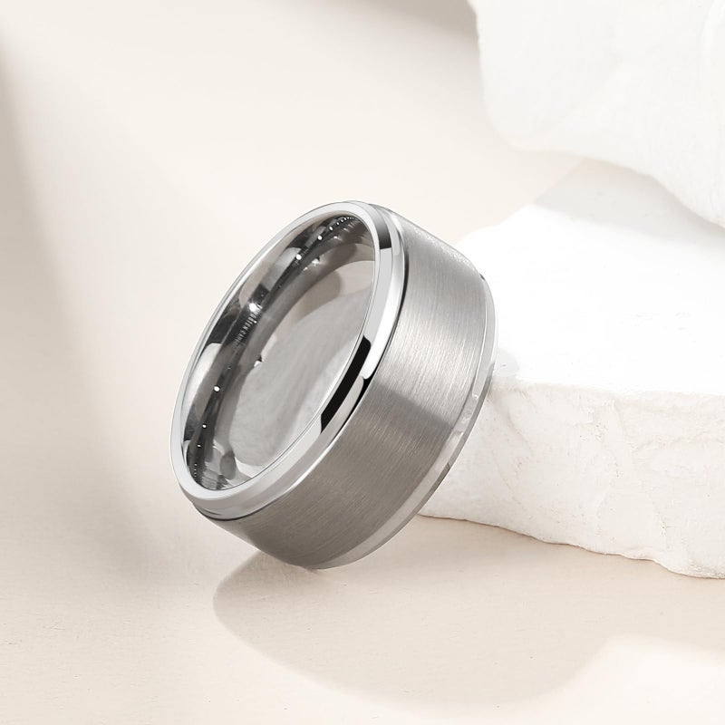 King Will 10mm Classic Wedding Ring For Men Brushed Matte Surface with Polished Step Edge Design Comfort Fit 7 - Image 2