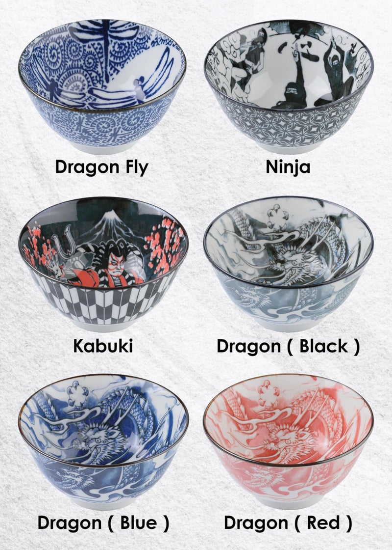 Mino Ware Japanese Rice Bowl, Rice Ramen Noodle Soup Sarada Pasta, Dragon Fly Design Chawn, 2.5 inch 8.4oz, Set of 2 - Image 4