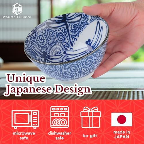 Mino Ware Japanese Rice Bowl, Rice Ramen Noodle Soup Sarada Pasta, Dragon Fly Design Chawn, 2.5 inch 8.4oz, Set of 2 - Image 2