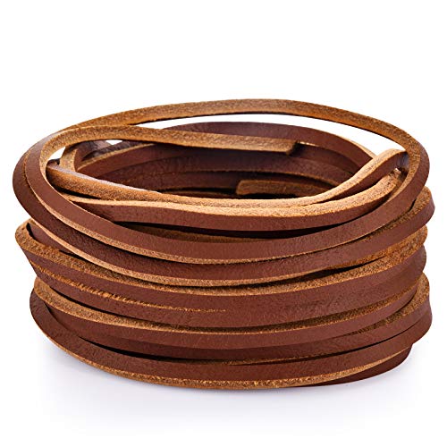 TeeLiy 3MM Flat Genuine Leather Cord - Natural Leather Lacing - Strip Cord Braiding String for Jewelry Making Shoe Lace Braided Bracelets Necklaces Handbags Knife Sheaths Brown (5Yards) - Image 1