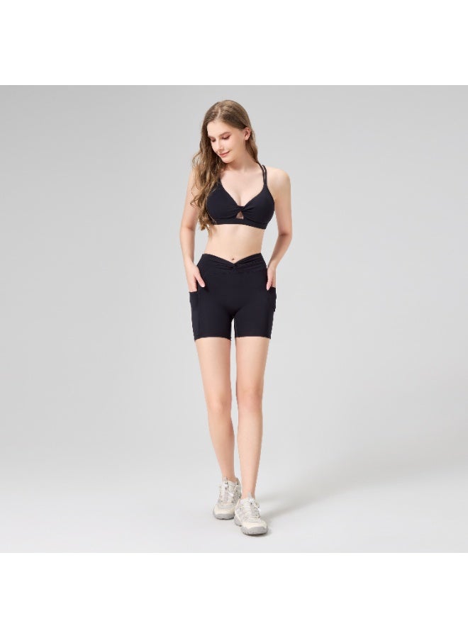 AMORXE Women’s High Waisted Yoga Shorts – Twist Waistband, Tummy Control Workout Shorts with Side Pockets for Gym Fitness Running – XLarge, Black - Image 4