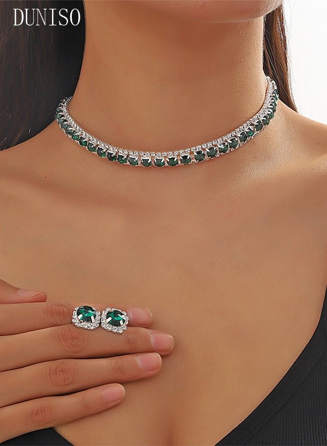 DUNISO 2pieces Jewelry Set With Necklace and Earring Crystal Bridal Wedding Jewelry Set Bridesmaid Party Choker Necklace Water Drop Pendant Earrings Sets for Women and Girls - Image 5