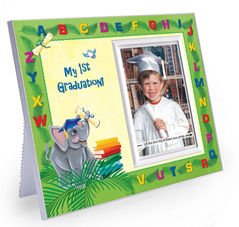 Expressly Yours! Photo Expressions Prek Graduation Kindergarten Preschool Graduation Picture Frame  Colorful and Fun  Holds 35 x 5 Photo  First Graduation Keepsake Gift  Innovative FrontLoading Photo  Elephants Design