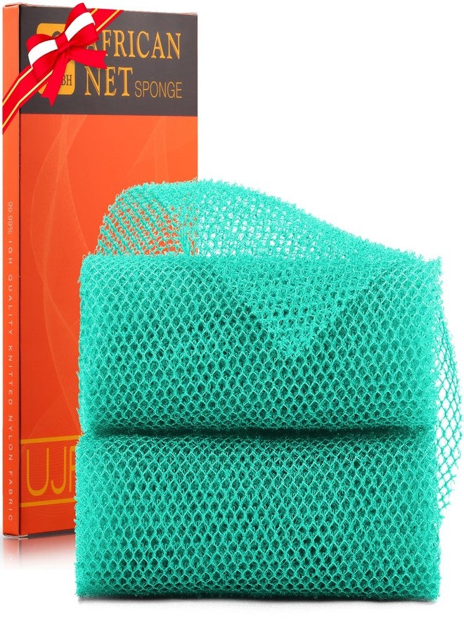 UJFQBH 2 Pieces African Bath Sponge African Net Long Net Bath Sponge Exfoliating Shower Body Scrubber Back Scrubber Skin Smoother,Great for Daily Use (Green) - Image 1
