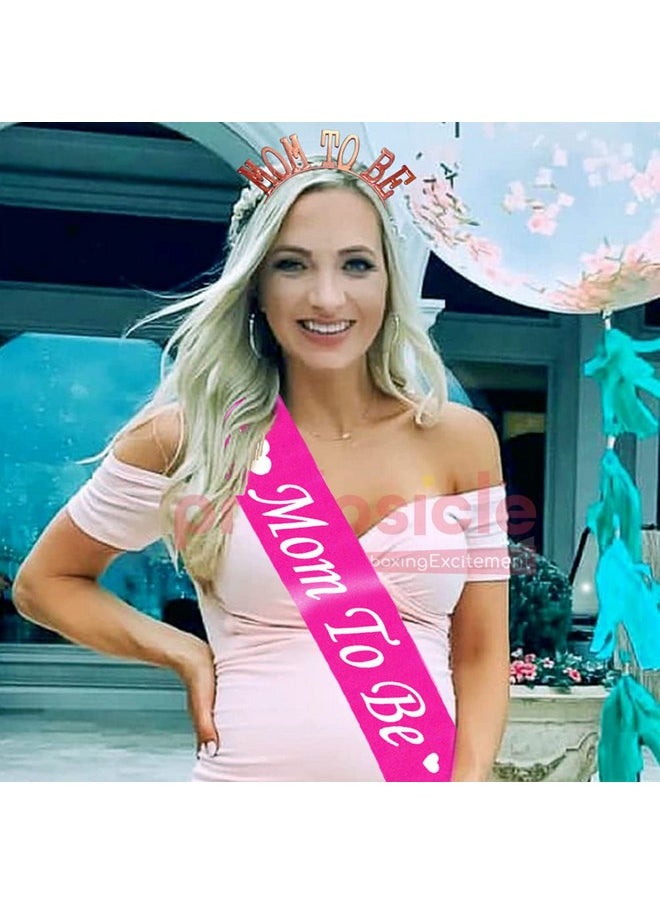 Propsicle - Propsicle Baby Shower Theme Satin Material Pink Mom to Be Sash & Rose Gold Mom to Be Crown for Maternity Shoot Mom Sash & Tiara Maternity Photo Shoot Items - Pack of 2 - Image 1