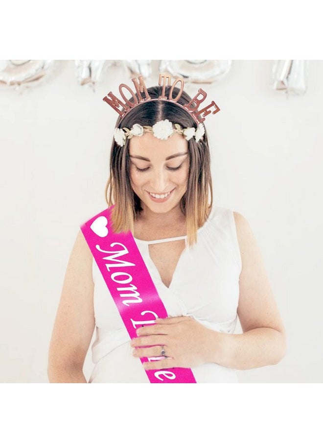 Propsicle - Propsicle Baby Shower Theme Satin Material Pink Mom to Be Sash & Rose Gold Mom to Be Crown for Maternity Shoot Mom Sash & Tiara Maternity Photo Shoot Items - Pack of 2 - Image 1