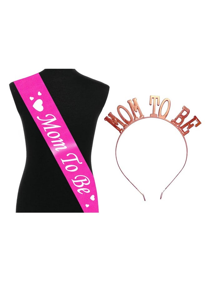 Propsicle - Propsicle Baby Shower Theme Satin Material Pink Mom to Be Sash & Rose Gold Mom to Be Crown for Maternity Shoot Mom Sash & Tiara Maternity Photo Shoot Items - Pack of 2 - Image 1