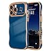 LCHULLE for iPhone 15 Pro Case for Women Girls Cute Wave Frame Curly Shape with Love Heart Pattern Raised Camera Protection Cover Luxury Plating Shockproof Phone Case for iPhone 15 Pro Navy Blue - Image 2