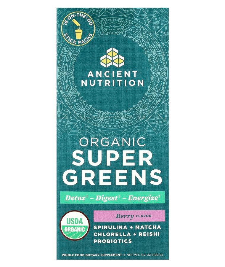 Ancient Nutrition Organic Super Greens Berry 16 On-The-Go Stick Packs 0.3 oz (7.5 g) Each