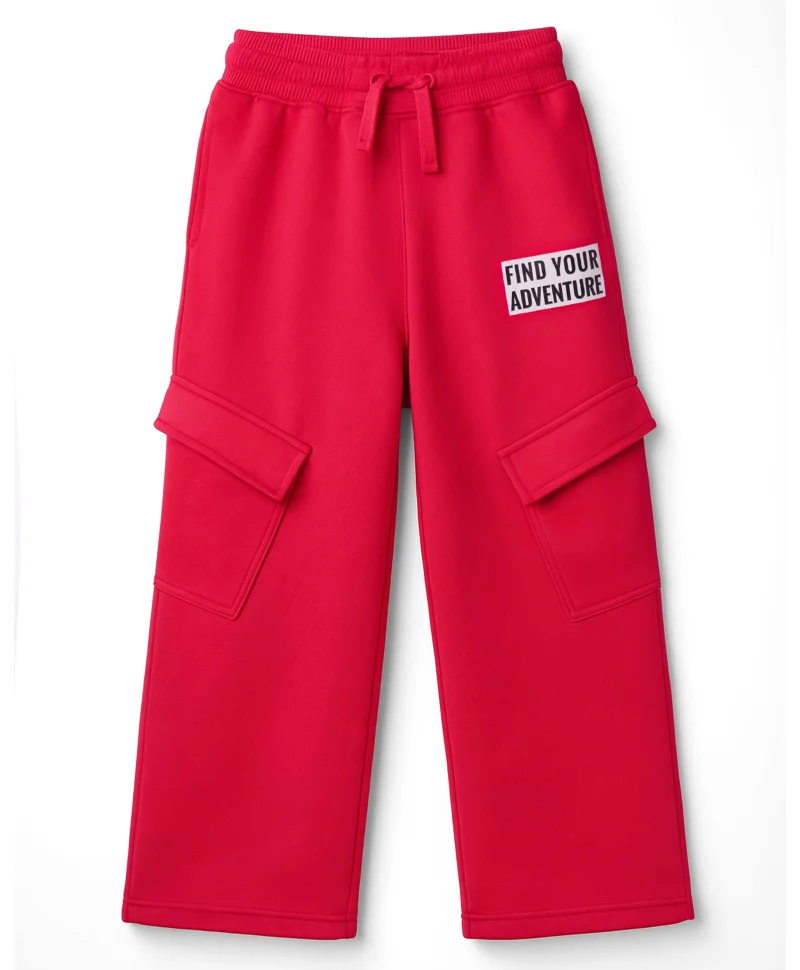 Pine Kids Pine Kids Knit Full Length Lounge Pants with Find Your Adventure Text Print & Pockets - Red
