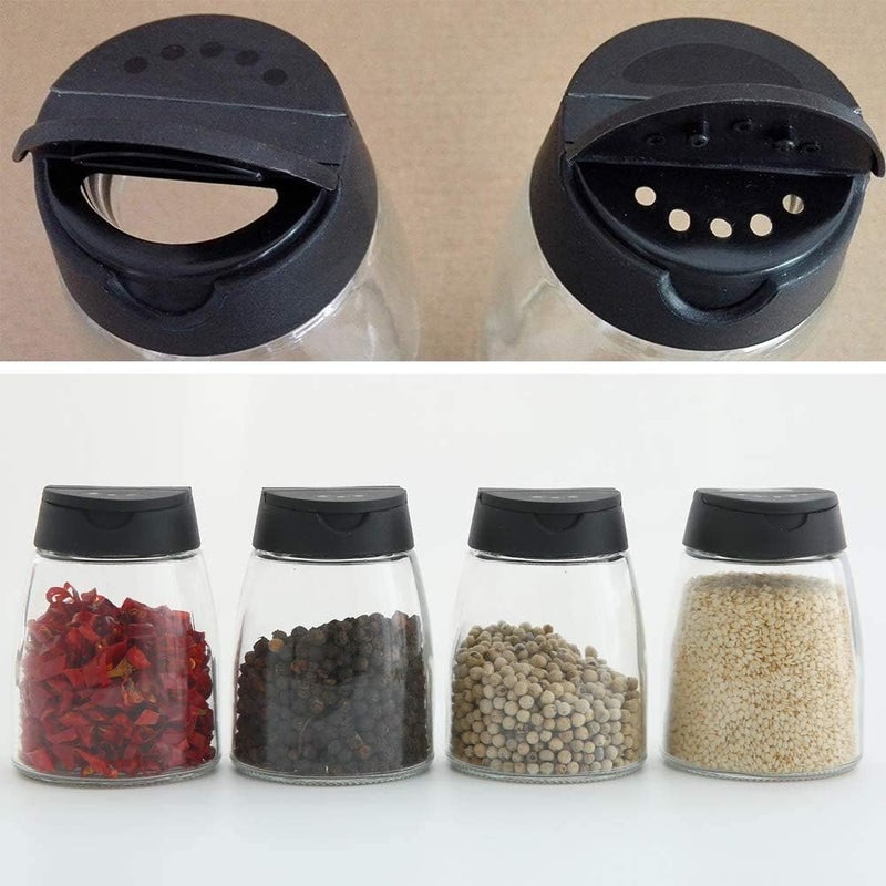 Celiseaya Glass Spice Jars, Double Lids Seasoning Shakers Glass Bottles Spice Shakers Sifter Barbecue Salt & Pepper Shaker Container (4PCS） - Image 3