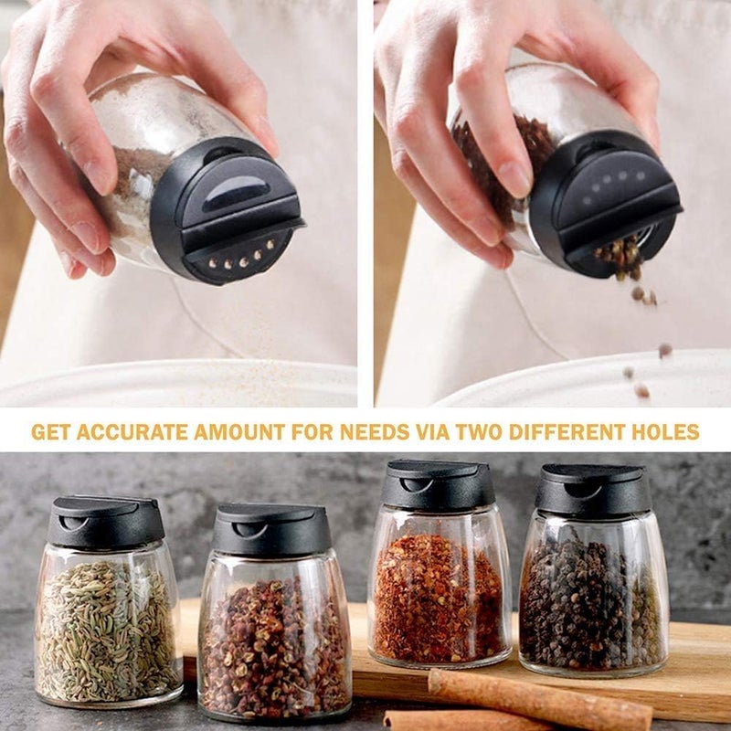 Celiseaya Glass Spice Jars, Double Lids Seasoning Shakers Glass Bottles Spice Shakers Sifter Barbecue Salt & Pepper Shaker Container (4PCS） - Image 4