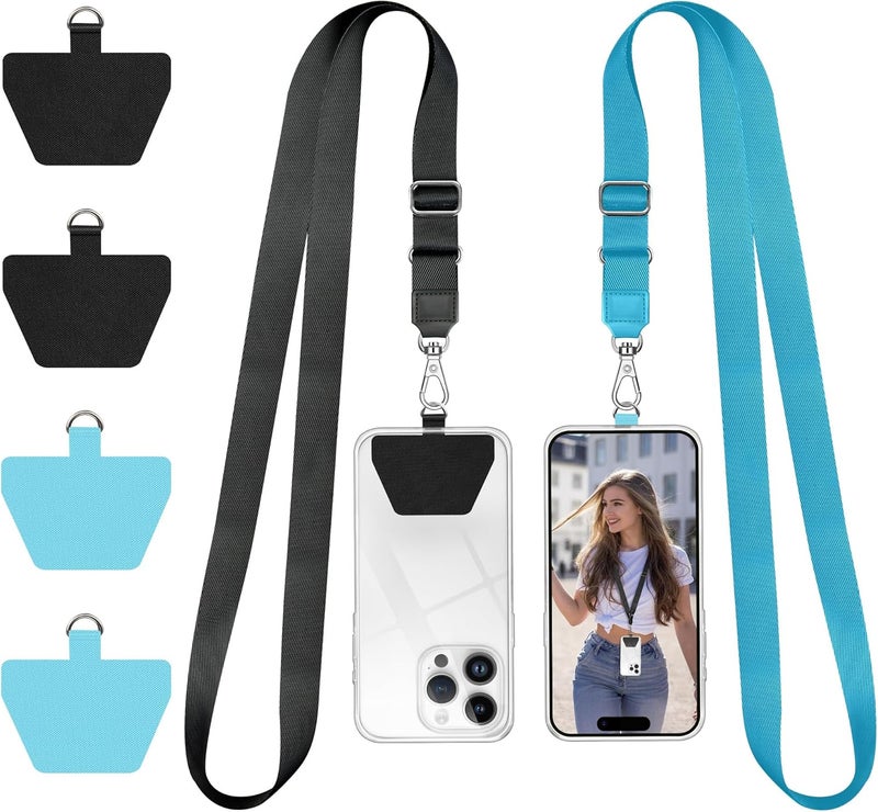 Doormoon Phone Lanyard, Universal Adjustable Neck Strap for Phone Case Keys ID Badges Cell Phone Lanyard Compatible with iPhone, Samsung, Most Smartphones, 2 Pack, Black Light Blue - Image 1