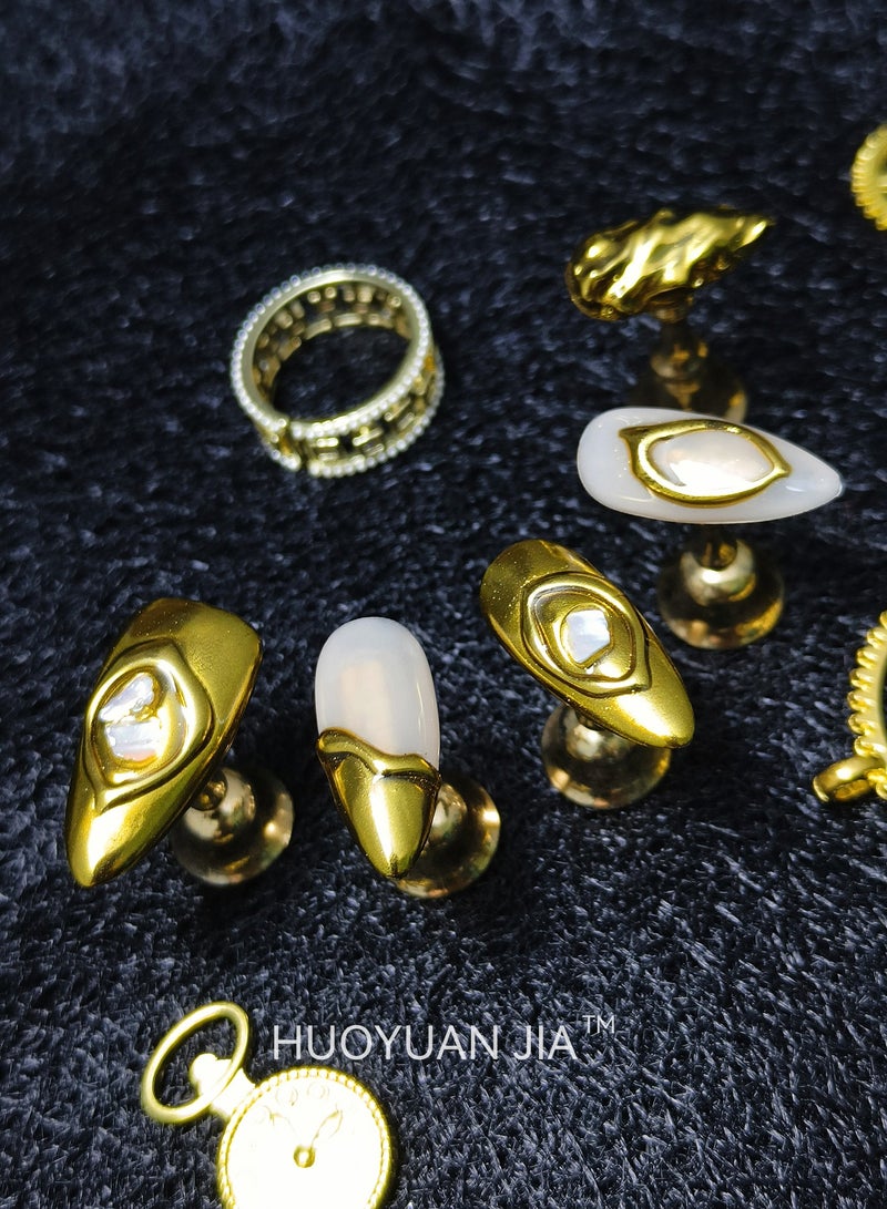 HUOYUAN JIA A Set of 10 Pieces Handmade Press On Nails,Reusable and Removable Almond Shaped Fake Nails,Comes with A Rubbing Strip and A Piece of Jelly Glue for Fashionable Women's Holiday Gifts,Fake Nail Set  - Image 2