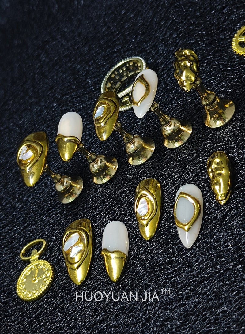 HUOYUAN JIA A Set of 10 Pieces Handmade Press On Nails,Reusable and Removable Almond Shaped Fake Nails,Comes with A Rubbing Strip and A Piece of Jelly Glue for Fashionable Women's Holiday Gifts,Fake Nail Set  - Image 3