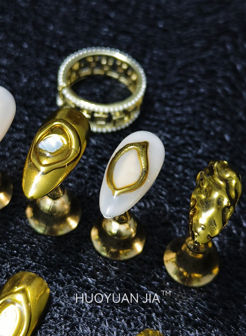 HUOYUAN JIA A Set of 10 Pieces Handmade Press On Nails,Reusable and Removable Almond Shaped Fake Nails,Comes with A Rubbing Strip and A Piece of Jelly Glue for Fashionable Women's Holiday Gifts,Fake Nail Set  - Image 4