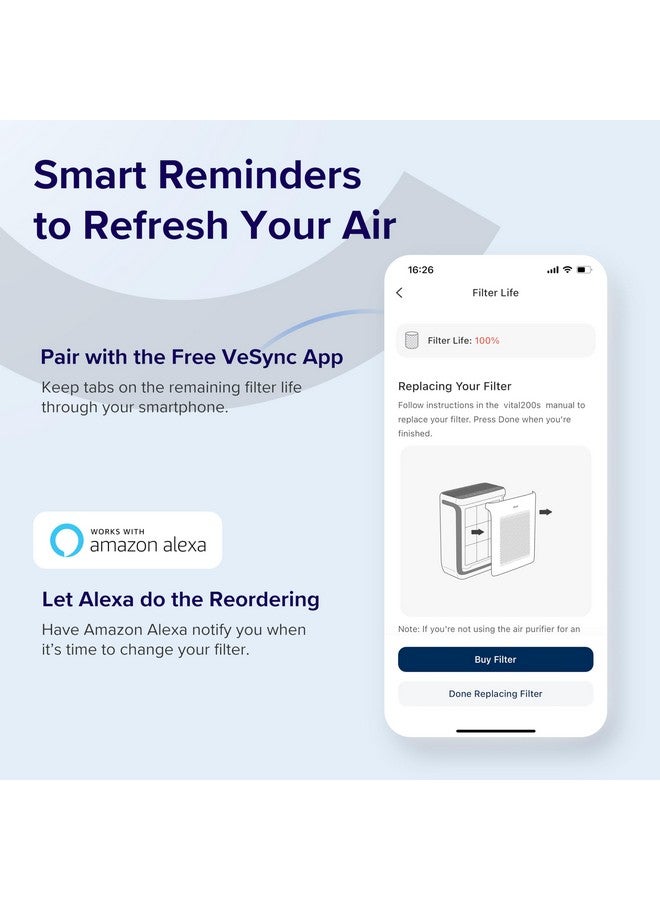 LEVOIT LEVOIT Genuine Vital 200S-P Air Purifier Smoke Remover Replacement Filter, Supports HEPA Sleep Mode, 4-in-1 High-Efficiency Activated Carbon Filter, Vital 200S-RF-SR, 1 Pack, Blue  - Image 5