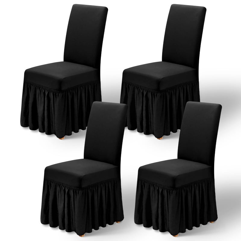 XIAROGEE Dining Chair Covers Set of 4 Stretch Super Fit Chair Slipcovers with Skirt for Dining Room Washable Spandex Chairs Covers for BanquetWeddingKitchen Black 4 - Image 2