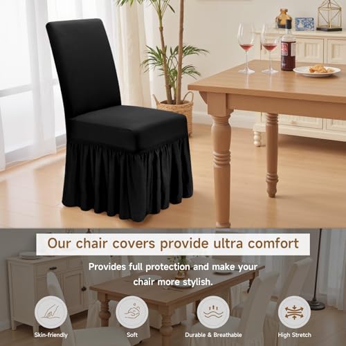 XIAROGEE Dining Chair Covers Set of 4 Stretch Super Fit Chair Slipcovers with Skirt for Dining Room Washable Spandex Chairs Covers for BanquetWeddingKitchen Black 4 - Image 3