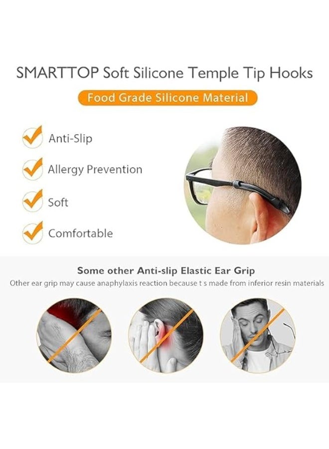سيليكون النظارات الساق حلقة مضادة للانزلاق النظارات مرنة سماعات الأذن مرنة وخفيفة مناسبة للنظارات الشمسية القديمة 12 مع الأبيض والأسود، وحجم واحد - Image 5