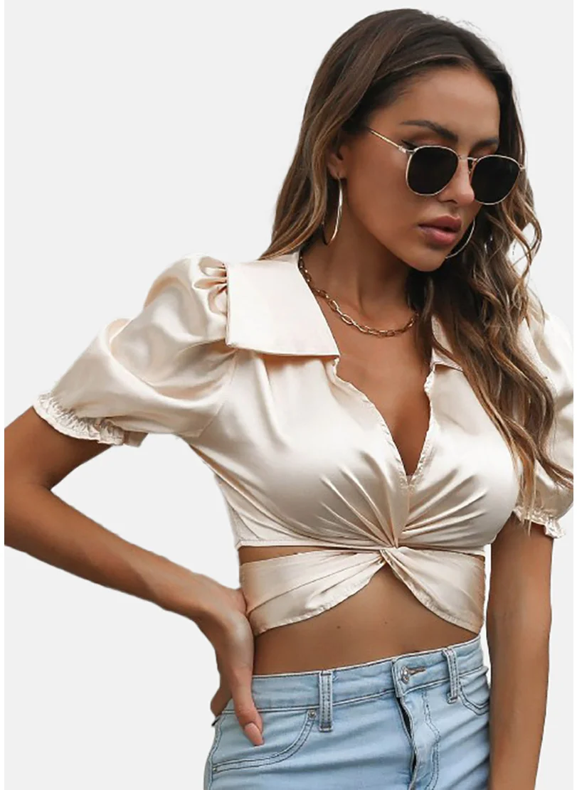 يونيكي Shirt Collar Solid Top