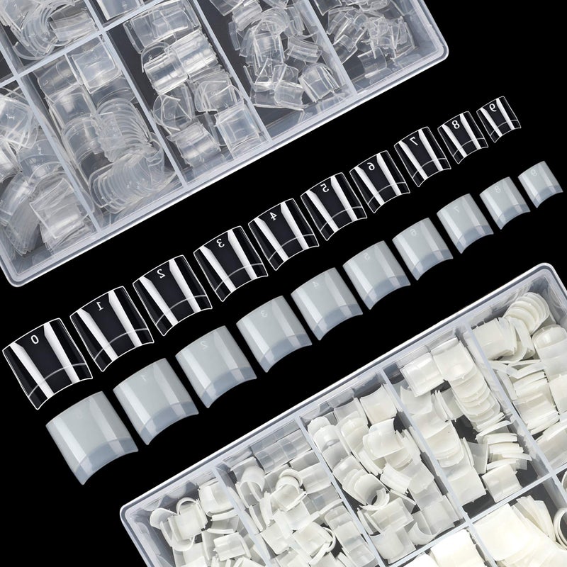 1000PCS Nail Tips Acrylic 10 sizes Artificial Half Cover False Flake Nail Tips for Nail Salon Shop DIY Ballerina Nail Art Short French Nail Tips