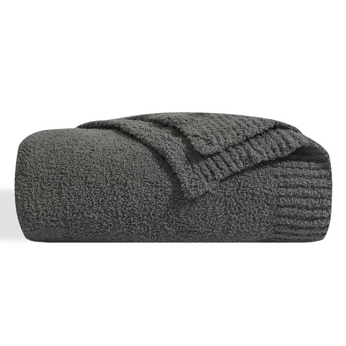 SUPER SOFT FLUFFY THROW BLANKET LIGHTWEIGHT COZY WARM THROW BLANKETS FOR COUCH BED SOFA ALL SEASON DARK GREY 50X60